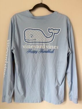 Vineyard Vines Hanukkah Shirt Mens M Blue Whale Pocket Long Sleeve